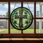 Irish Shamrock Celtic Cross Stained Glass Gift