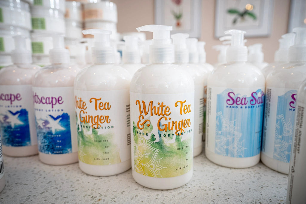 WHITE TEA & GINGER HAND & BODY LOTION 16 oz or 2 oz by Essential Journeys