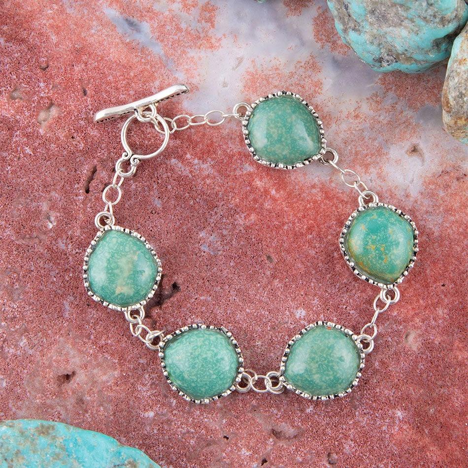 Intricate Green Turquoise and Sterling Silver Toggle Bracelet by Barse Jewelry