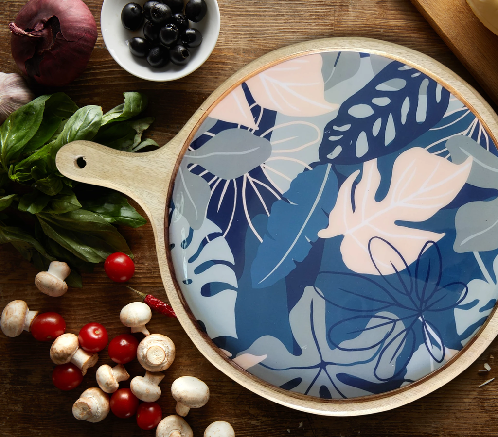 Charcuterie Board Pizza Serving Platter - Floral by Bohozena