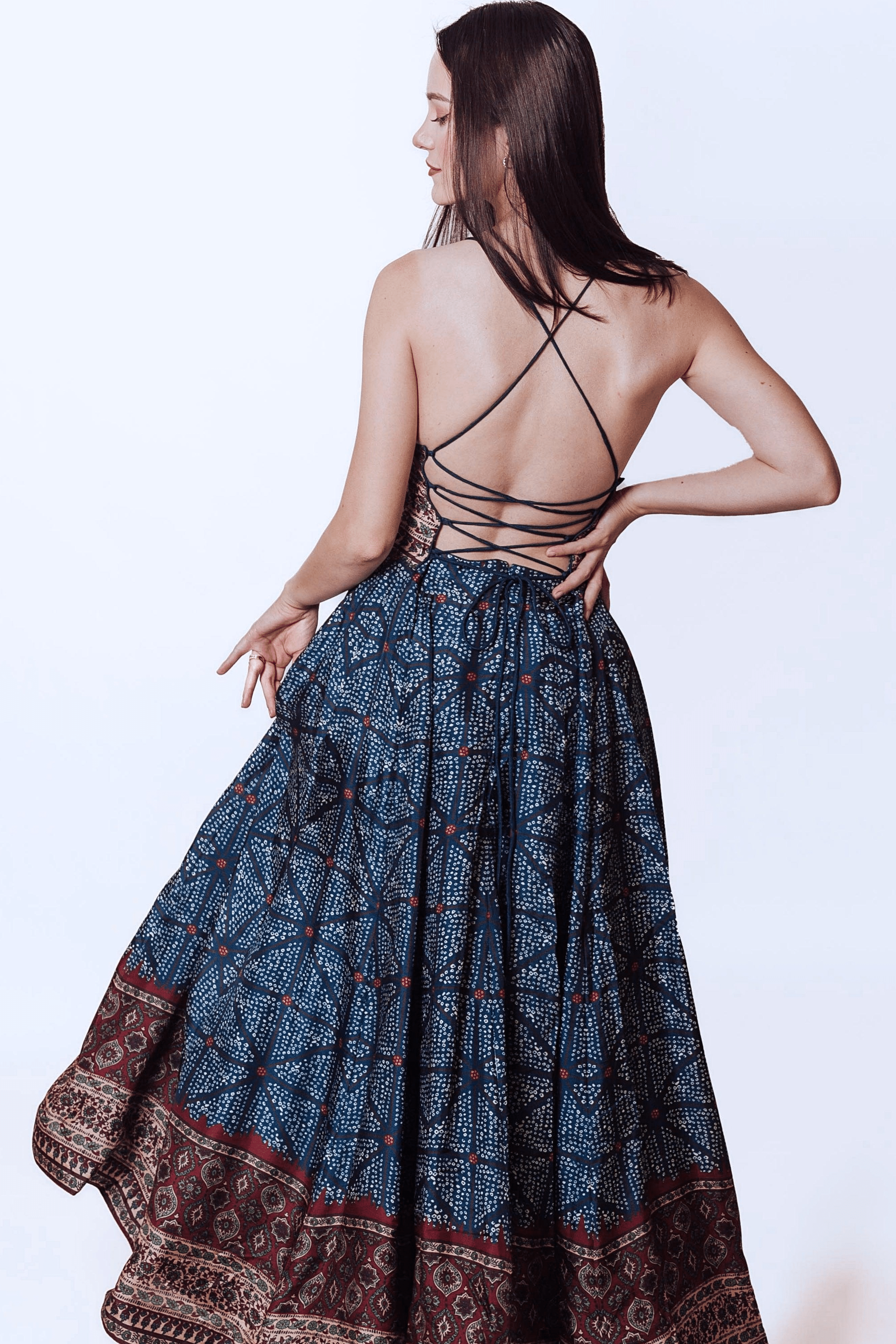 Elara Gown with Ajrakh & Bandhani Prints