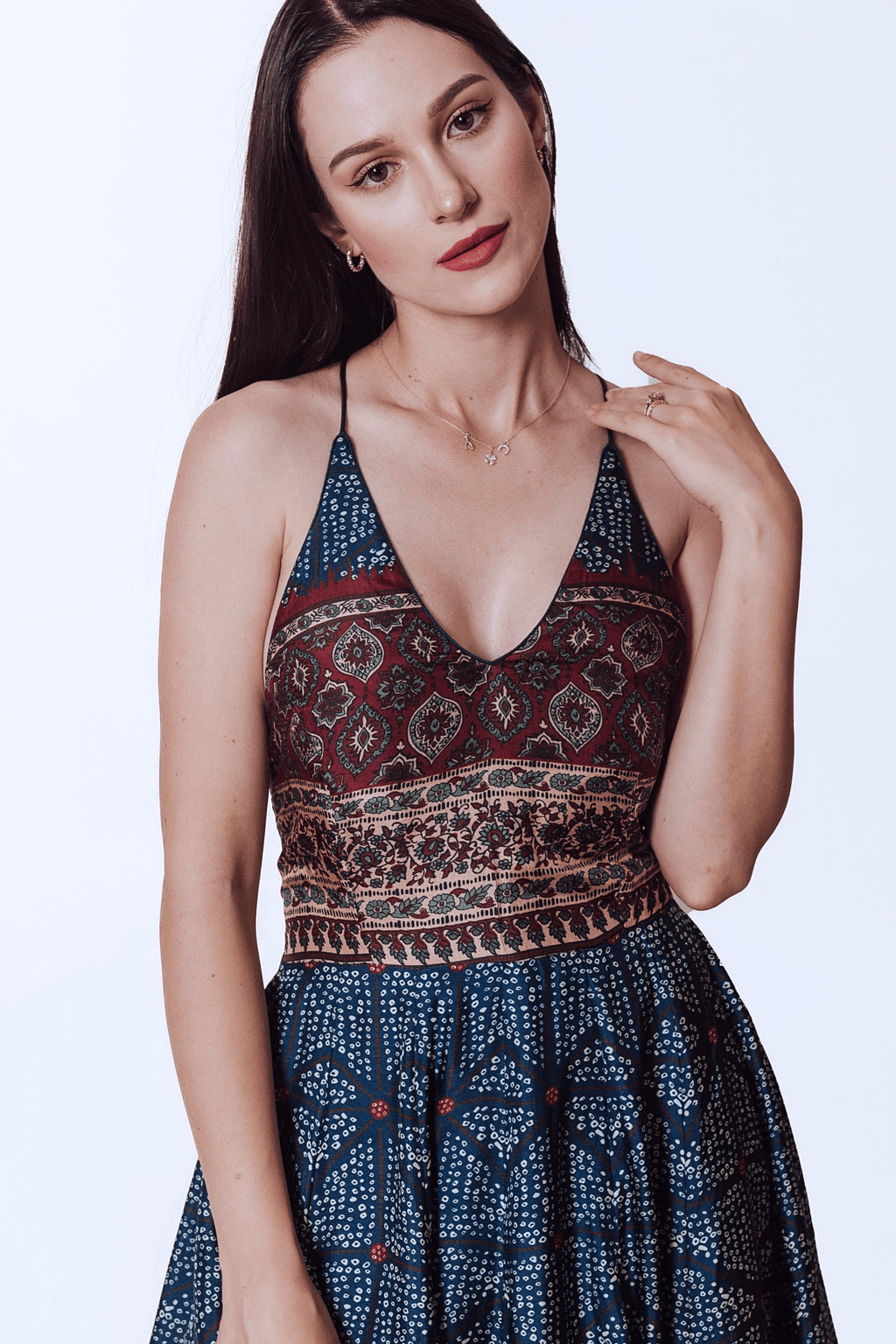 Elara Gown with Ajrakh & Bandhani Prints