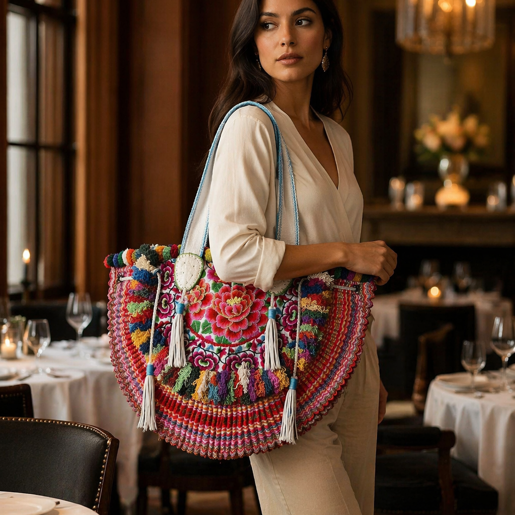 Half-moon Ibiza Bag Pom Pom Trimmed XL - Thailand