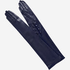 Elena (navy) - Italian silk lined 12-button length leather opera gloves