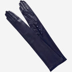 Elena (navy) - Italian silk lined 16-button length leather opera gloves