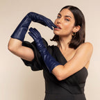 Elena (navy) - Italian silk lined 8-button length leather opera gloves