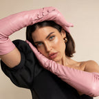 Elena (pink) - Italian silk lined 16-button length leather opera gloves