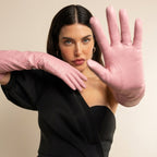 Elena (pink) - Italian silk lined 16-button length leather opera gloves