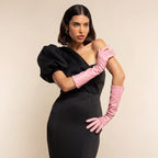 Elena (pink) - Italian silk lined 8-button length leather opera gloves