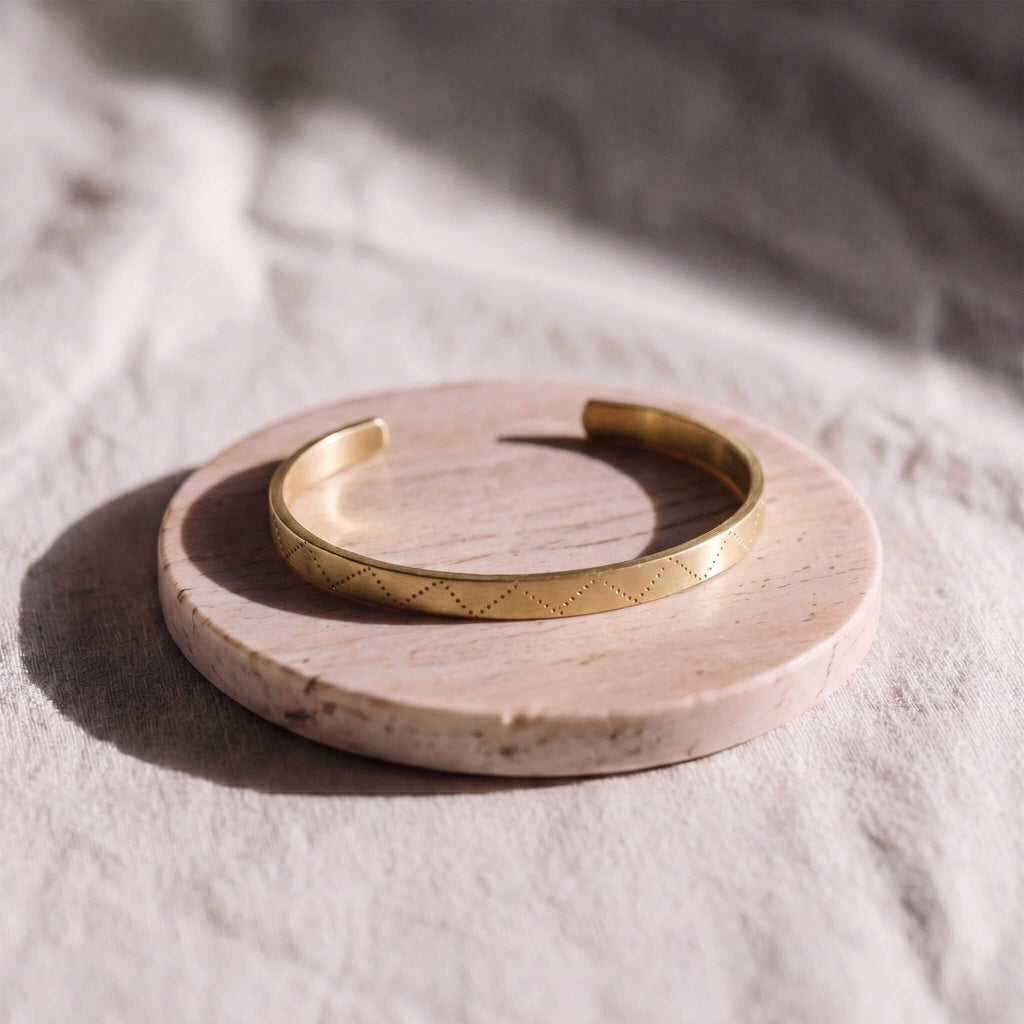 Engraved Open Cuff Brass Bracelet for Men and Women  - Rubi