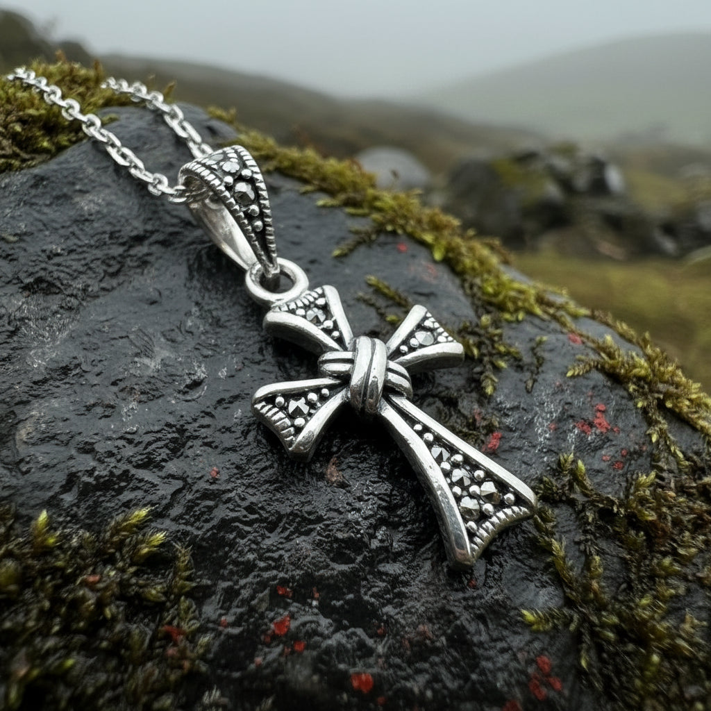 Elowen Marcasite Cross Necklace in Sterling Silver