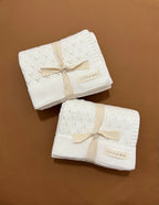 Vanilla White Pointelle Knit Blanket by Little Mae & Co