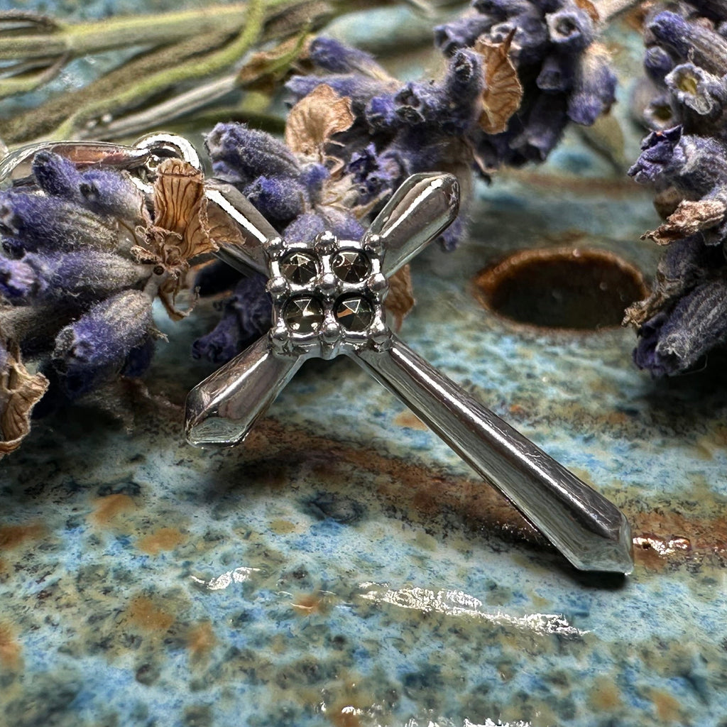 Petite Simplicity Marcasite Cross Necklace in Sterling Silver