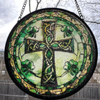 Irish Shamrock Celtic Cross Stained Glass Gift
