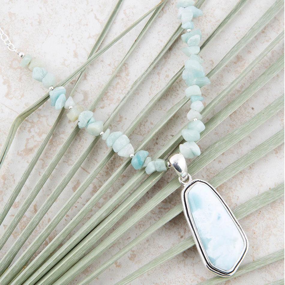 Natural Wonders Blue Larimar and Sterling Silver Necklace by Barse Jewelry