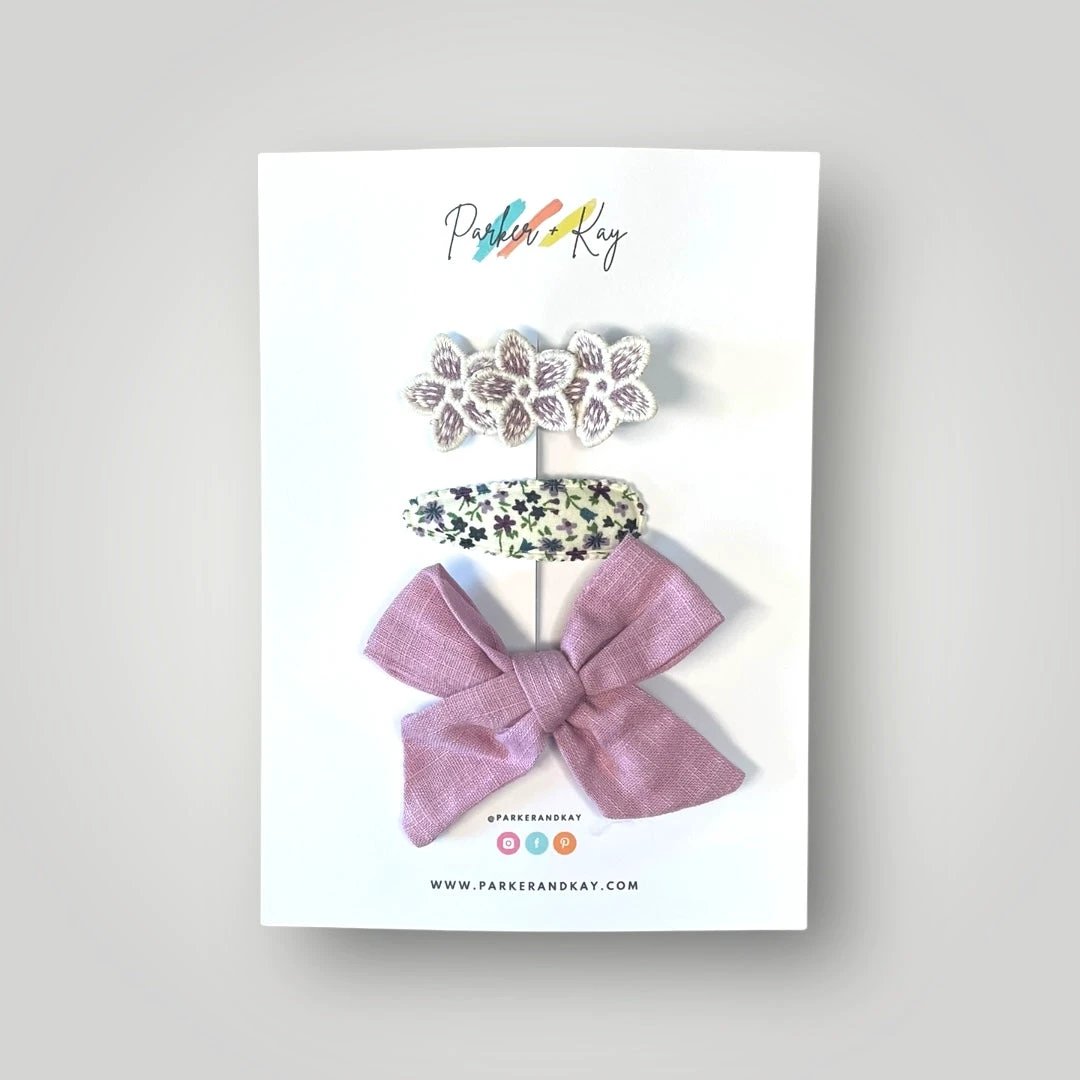 Girl’s 3-Piece Linen Bow Variety Set by Parker + Kay Creative