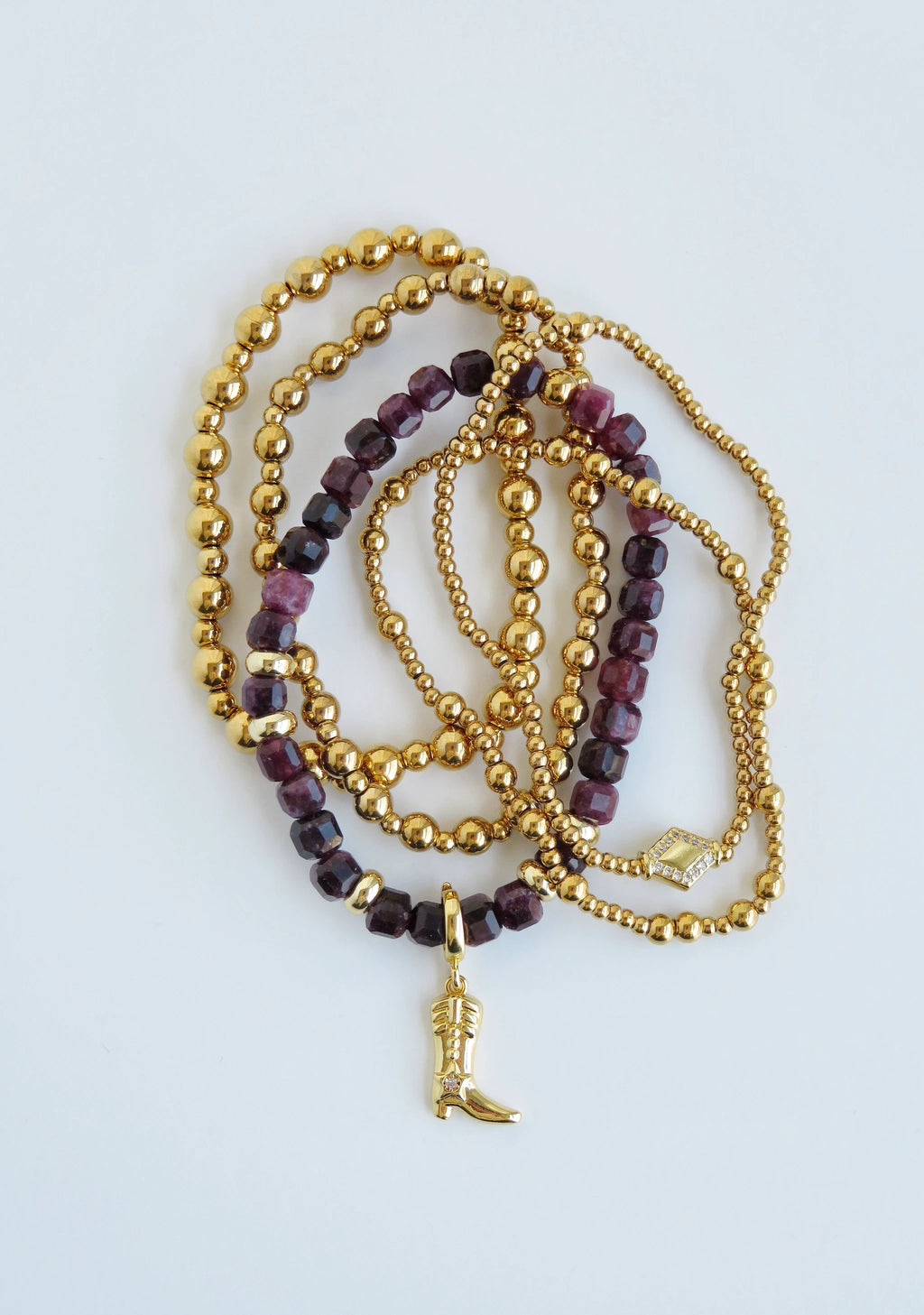 Gold Beaded Crystal Bracelet Stack - Set of 2 Waterproof Non-Tarnish by Curated By Suarez