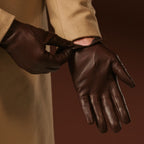 Fabio (brown) - Men's classic Italian lambskin leather gloves with pure silk lining