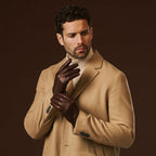 Fabio (brown) - Men's classic Italian lambskin leather gloves with pure silk lining