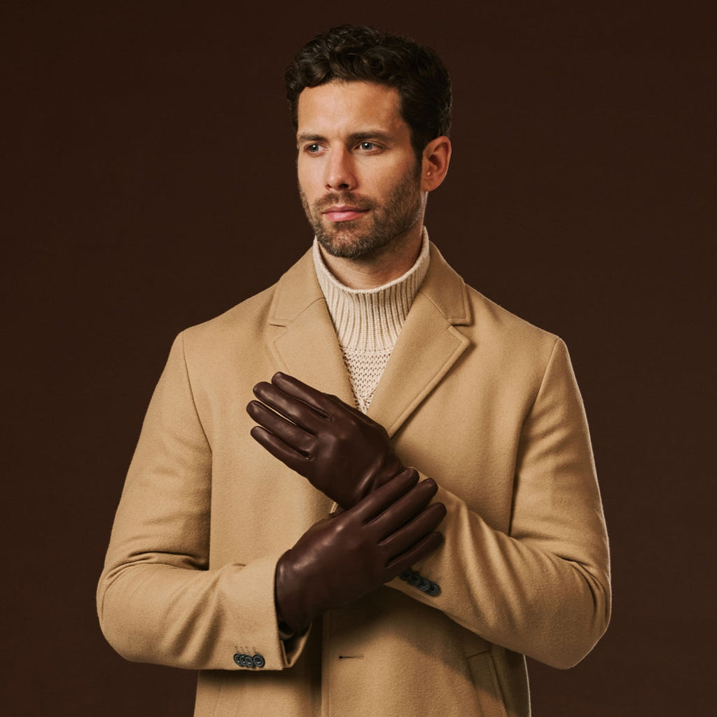 Fabio (brown) - Men's classic Italian lambskin leather gloves with pure silk lining