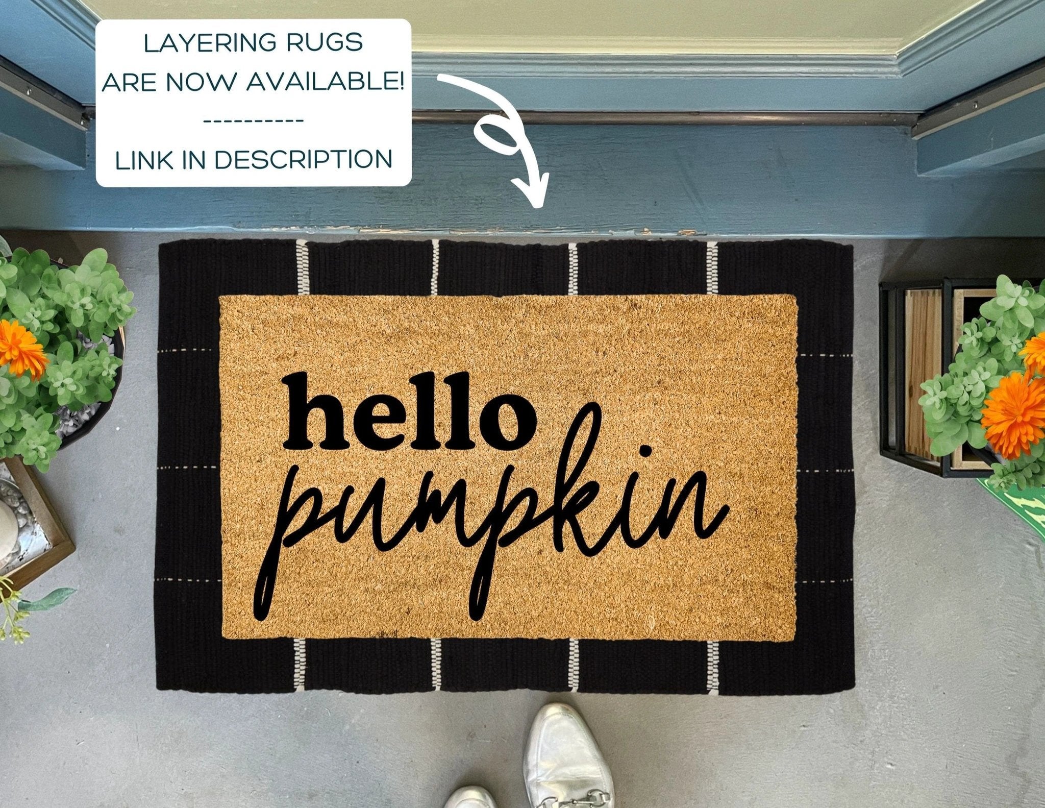 Hello Pumpkin Funny Fall Doormat by Nickel Designs Custom Doormats
