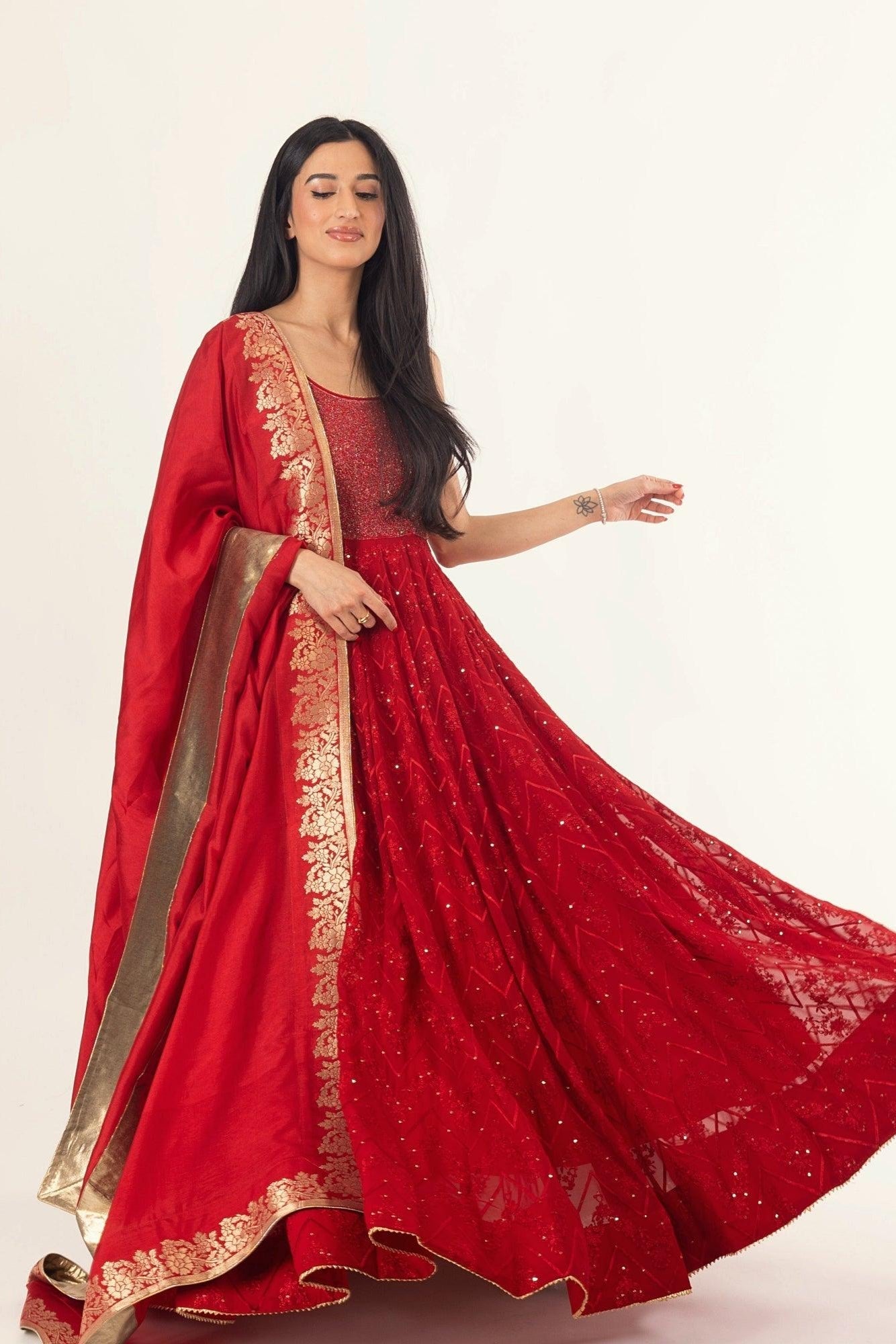 Fiara Red Gown with Drape