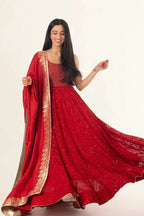 Fiara Red Gown with Drape by Raas
