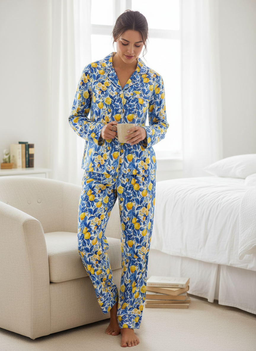Womens 100% Cotton Pajama Set with Pockets