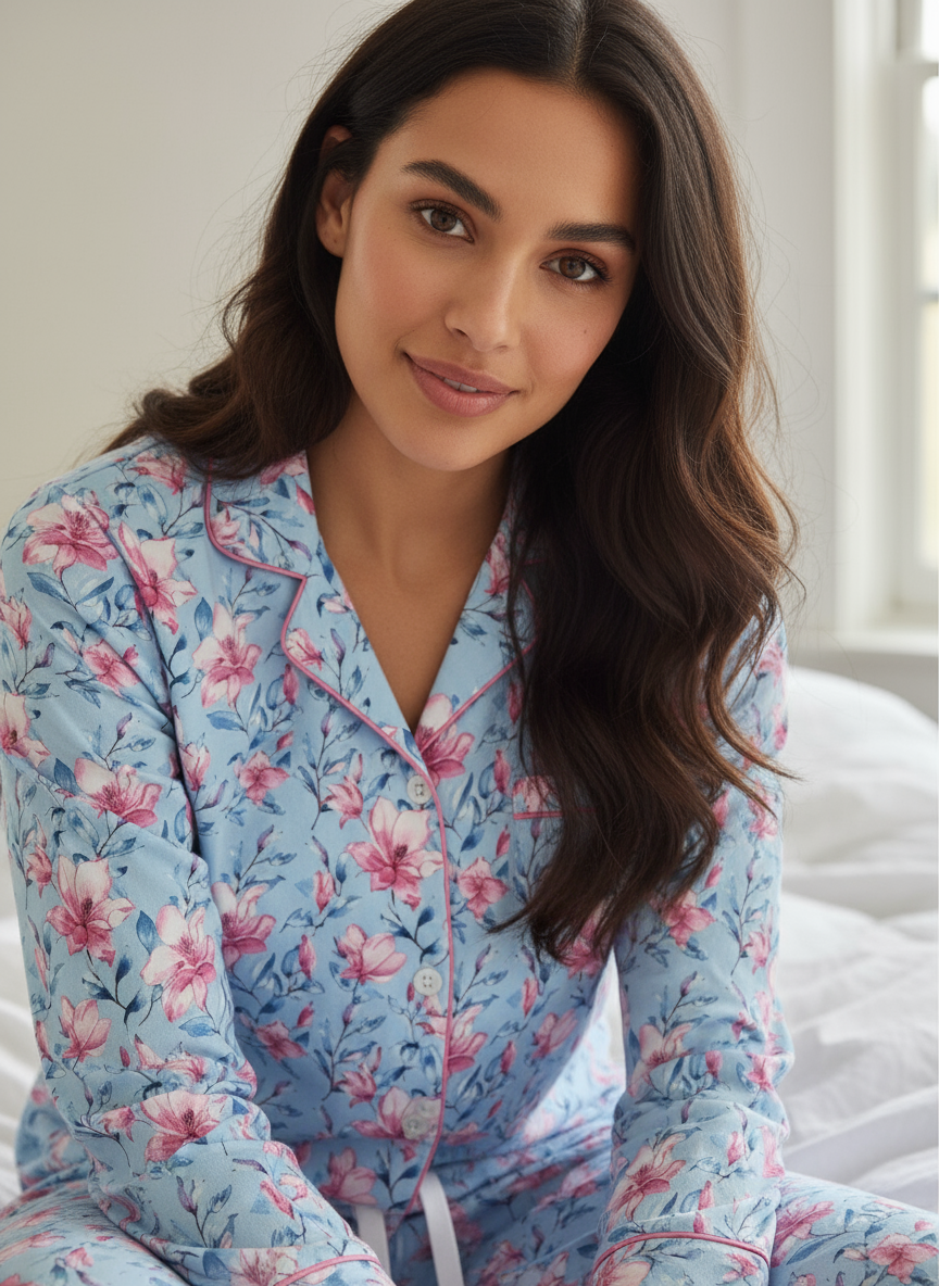 Womens 100% Cotton Pajama Set with Pockets
