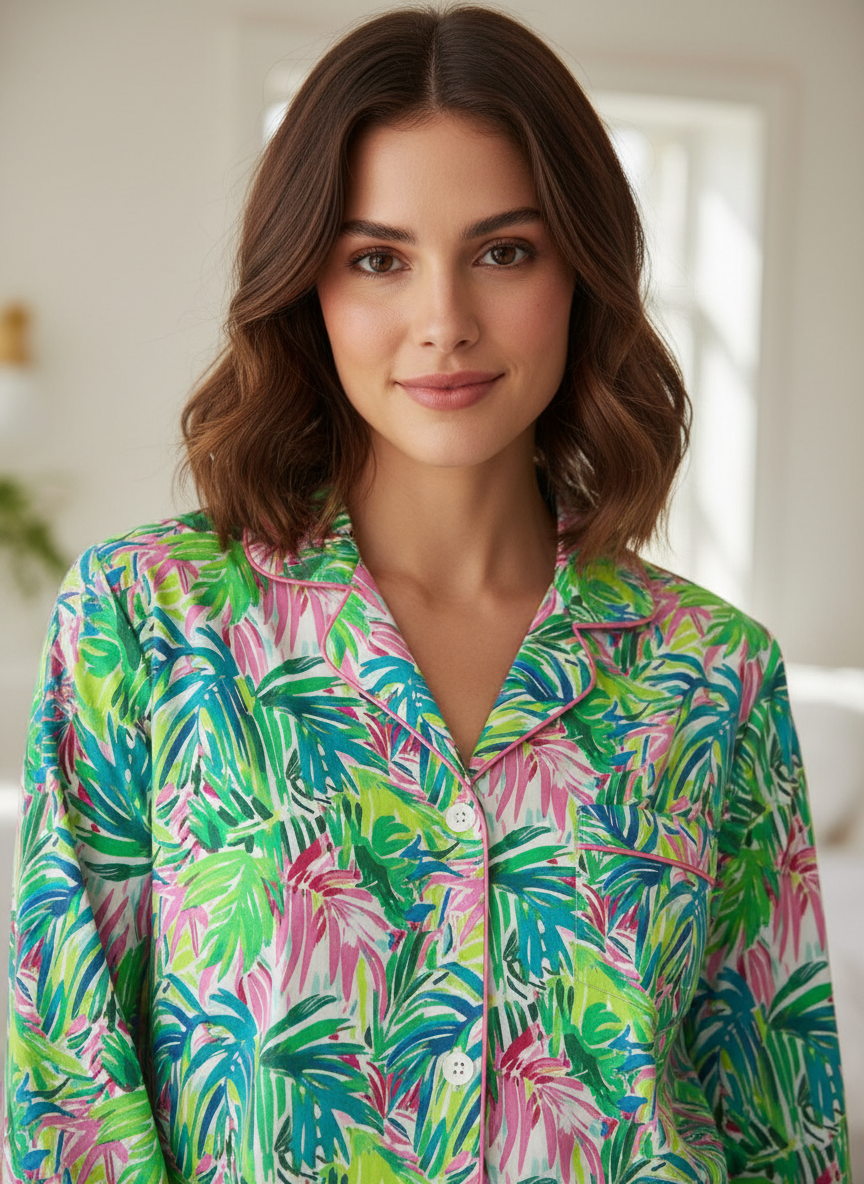Womens 100% Cotton Pajama Set with Pockets
