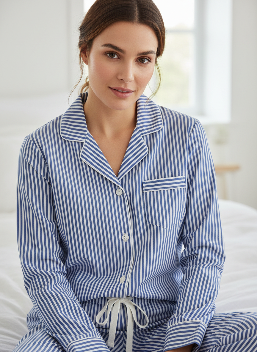 Womens 100% Cotton Pajama Set with Pockets