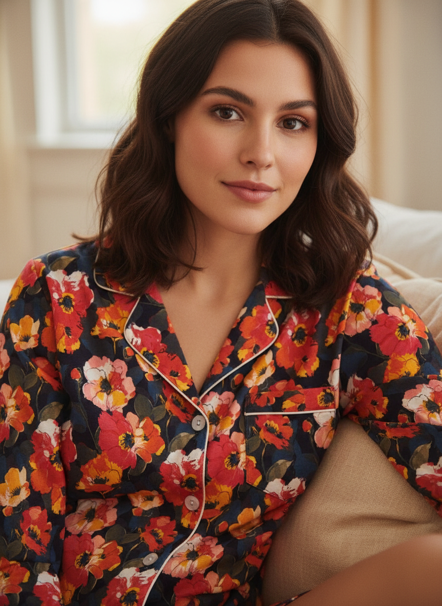 Womens 100% Cotton Pajama Set with Pockets