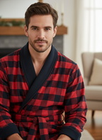 Men's Premium 100% Cotton Flannel Fleece Lined Robe