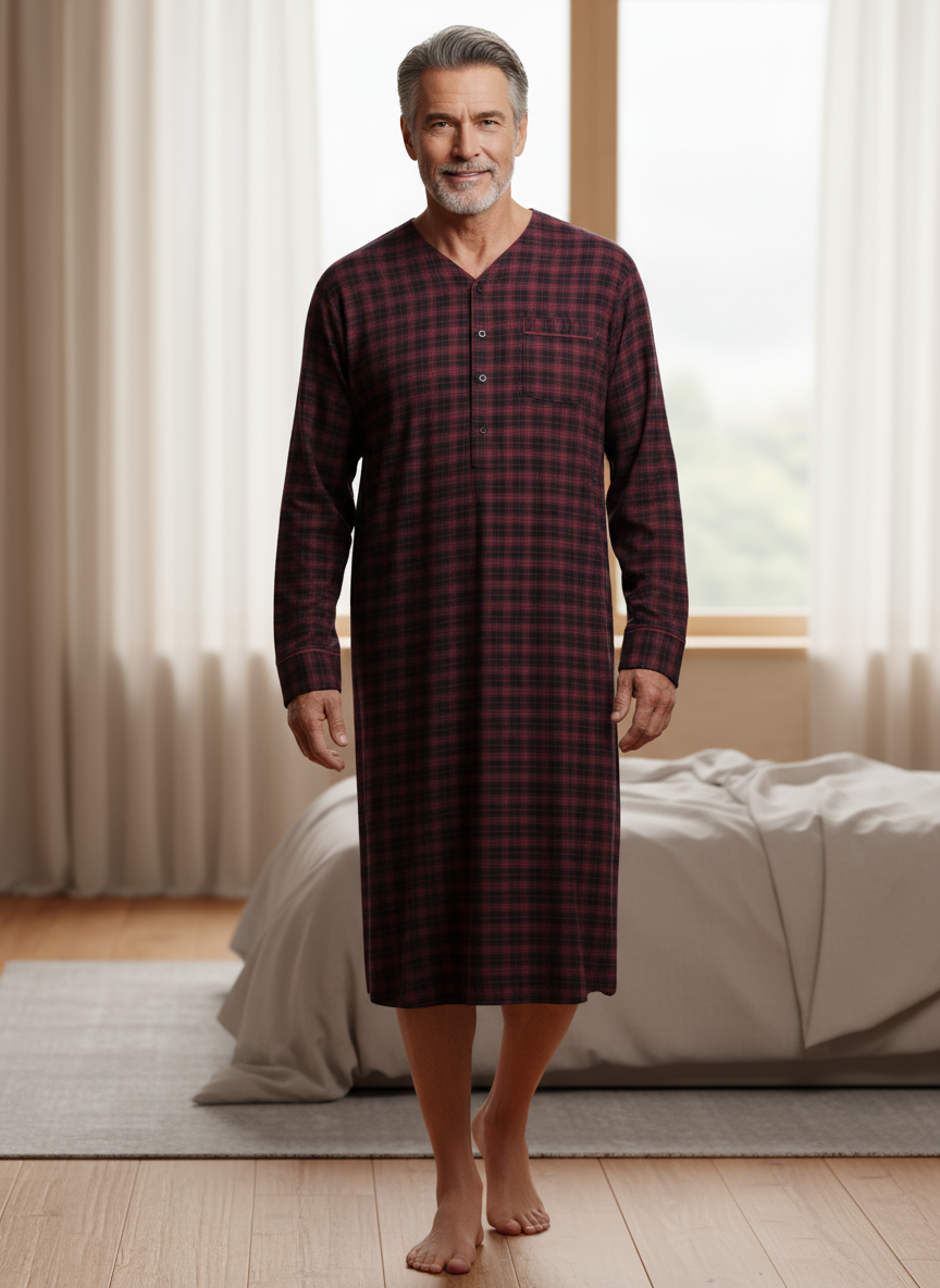 Mens Nightshirt - 100% Cotton Flannel Mens Nightshirts for Sleeping