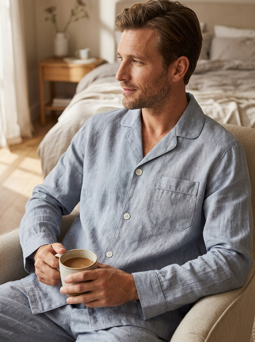 Noble Mount 100% Linen Men's Pajama Set for Summer