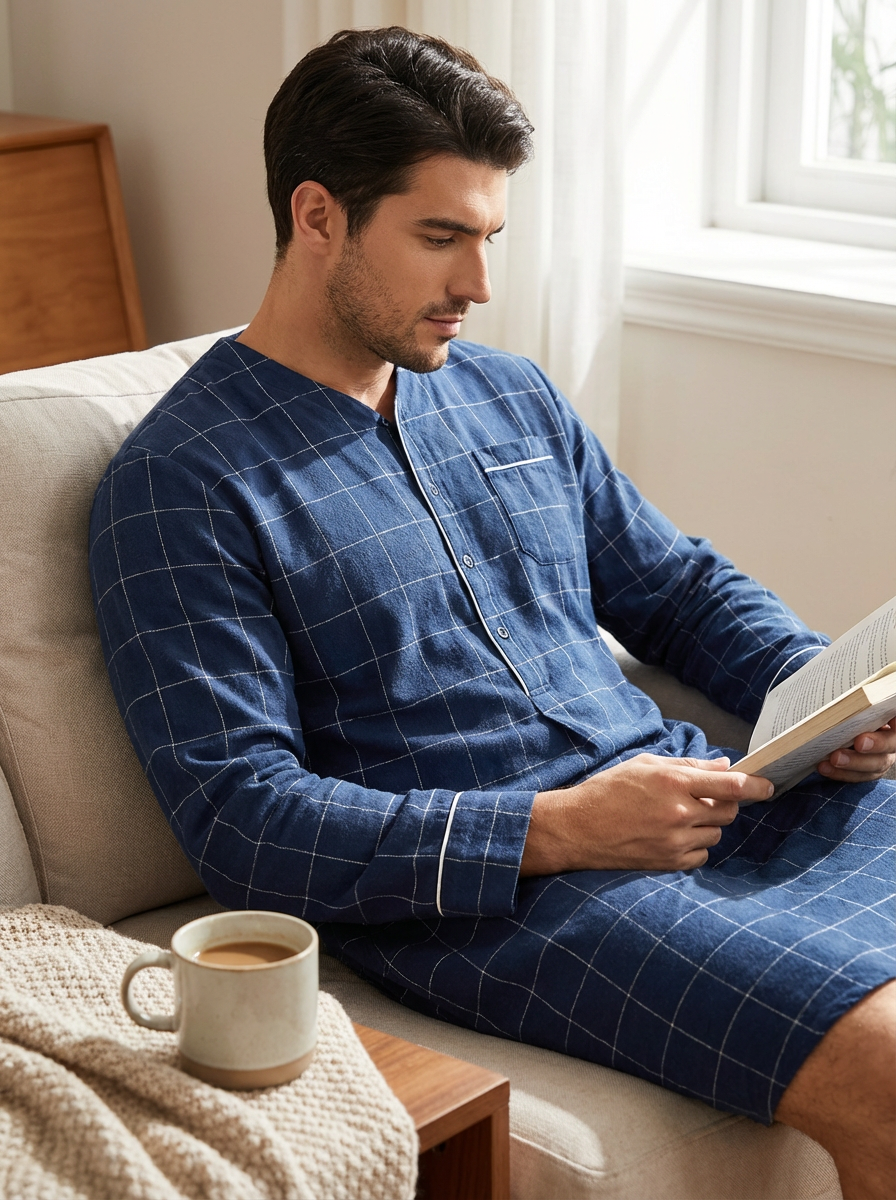 Mens Nightshirt - 100% Cotton Flannel Mens Nightshirts for Sleeping