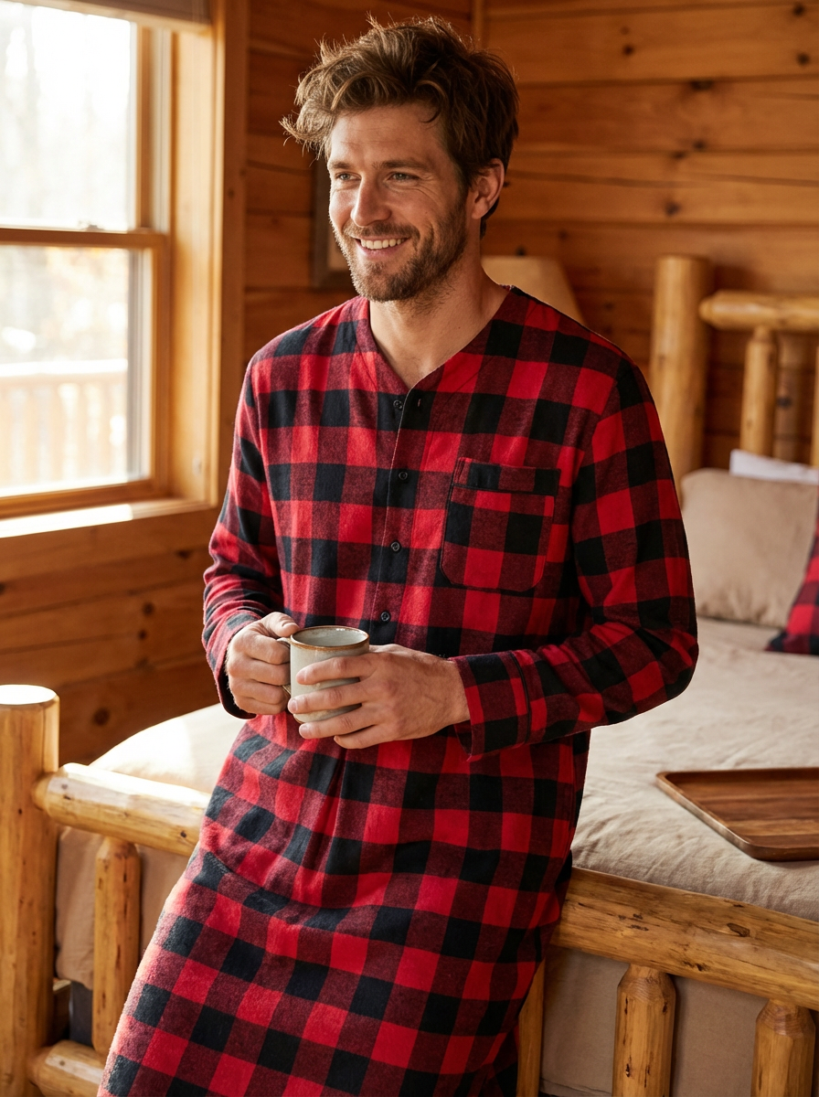 Mens Nightshirt - 100% Cotton Flannel Mens Nightshirts for Sleeping