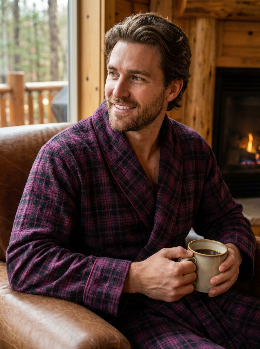 Mens Robe - Premium 100% Cotton Flannel Robe