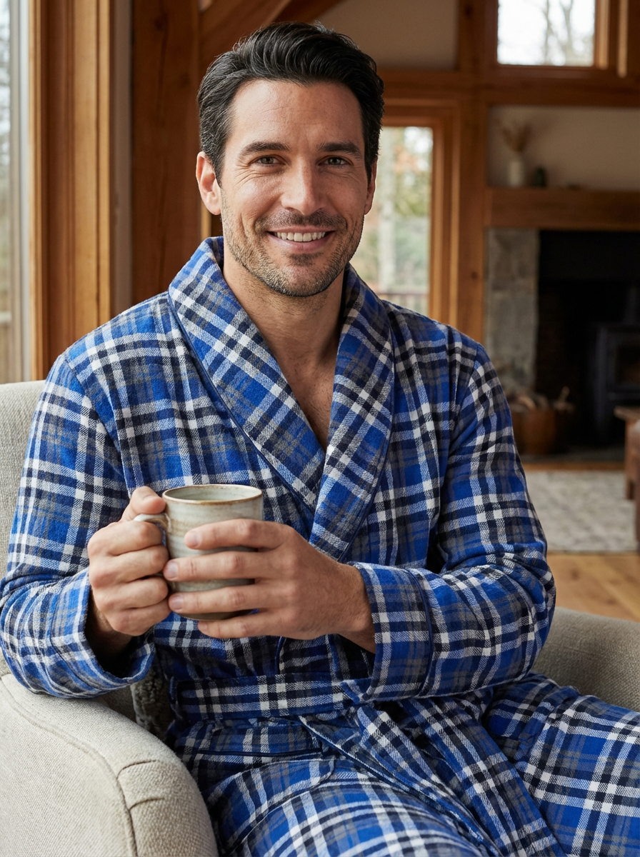 Mens Robe - Premium 100% Cotton Flannel Robe