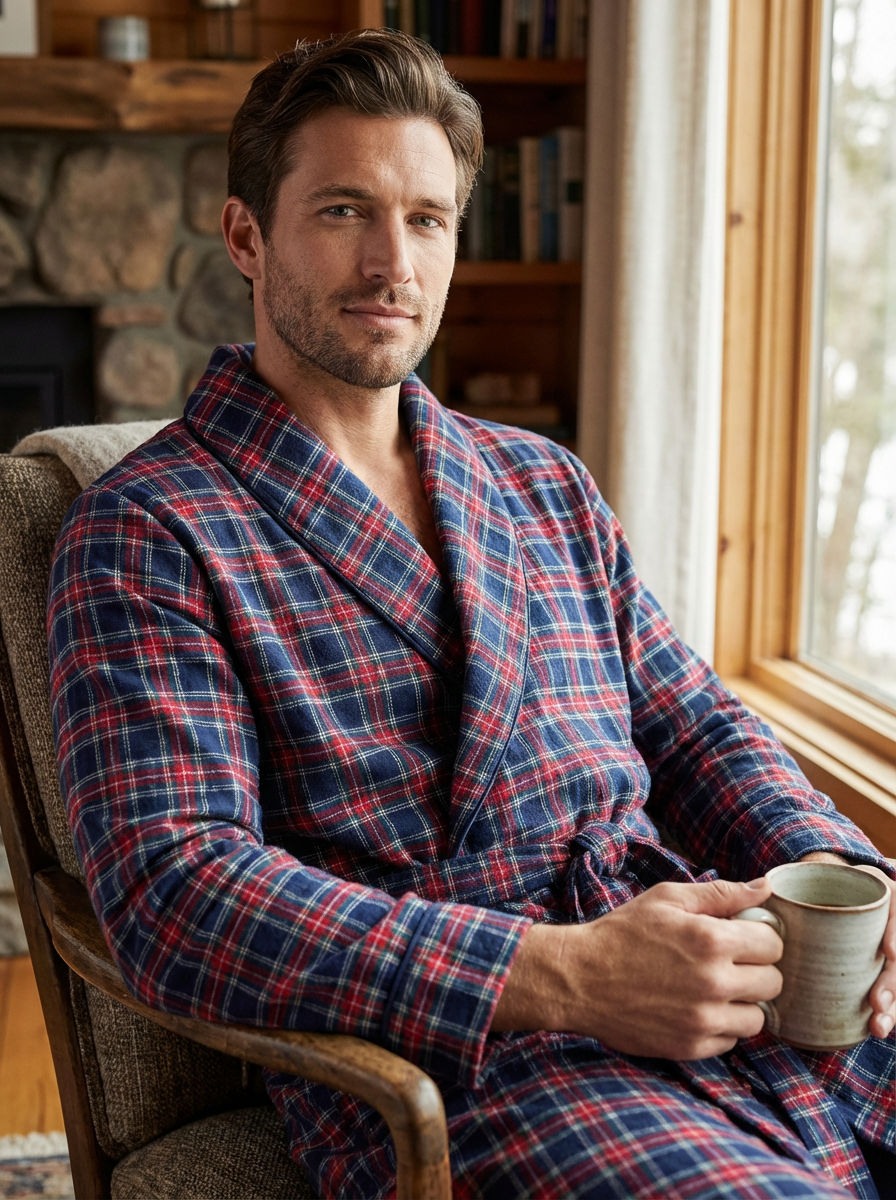 Mens Robe - Premium 100% Cotton Flannel Robe