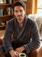 Luxurious Noble Mount Men's Coral Fleece Plush Robe with Shawl Collar - Soft, Warm, and Cozy Full-Length Bathrobe with Pockets and Tie Belt