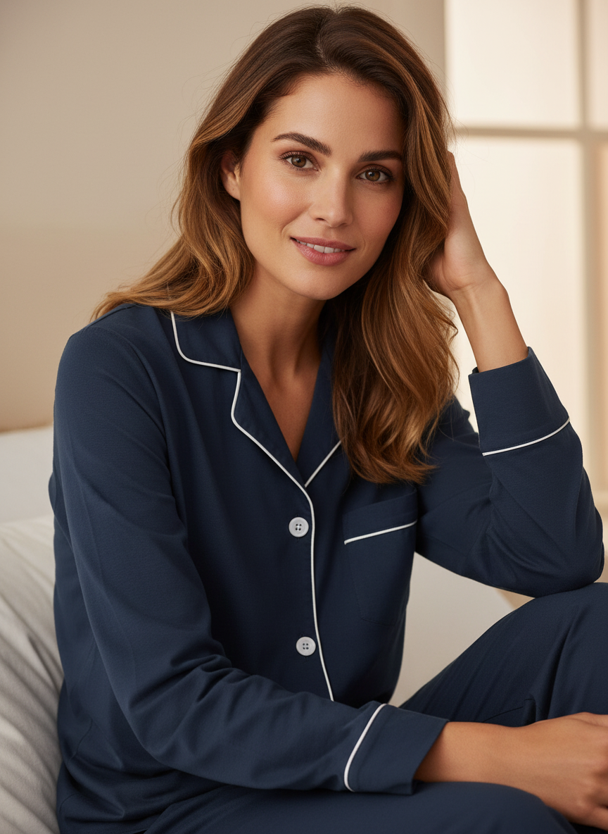 Womens 2-Piece Cooling Pajama Set made from Eucalyptus Tencel - Hypoallergenic and Eco-Friendly Fabric