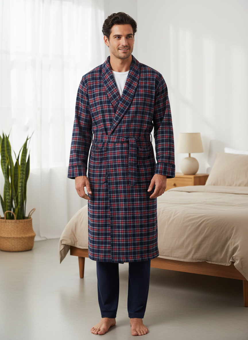 Mens Robe - Premium 100% Cotton Flannel Robe