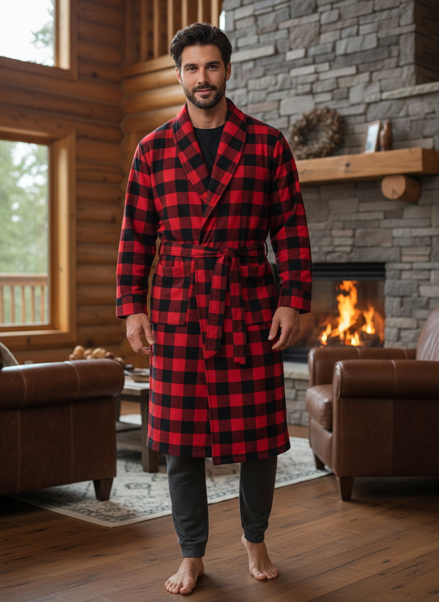 Mens Robe - Premium 100% Cotton Flannel Robe