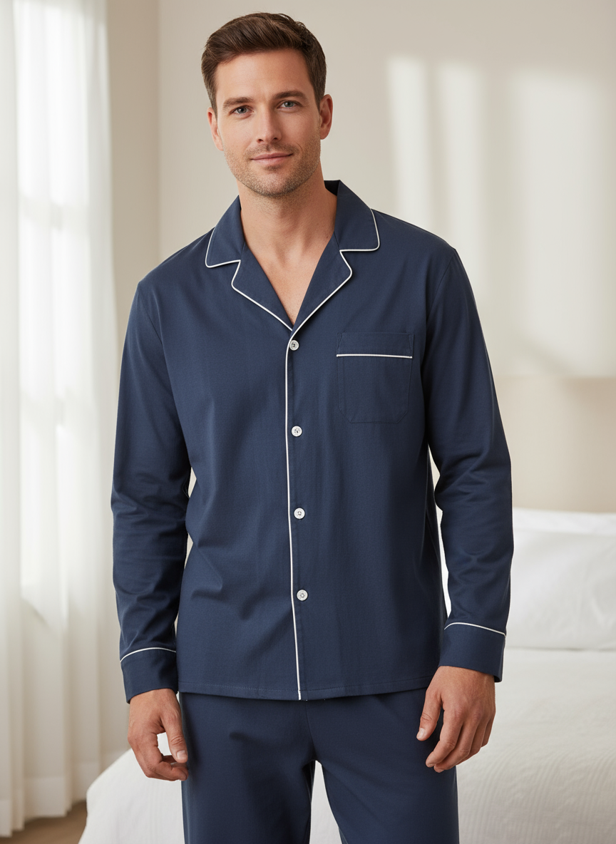 Mens 2-Piece Cooling Pajama Set made from Eucalyptus Tencel - Hypoallergenic and Eco-Friendly Fabric