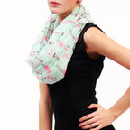 Flamingo Infinity Scarf in Mint and Pink | Lightweight Circle Scarf by The Bullish Store