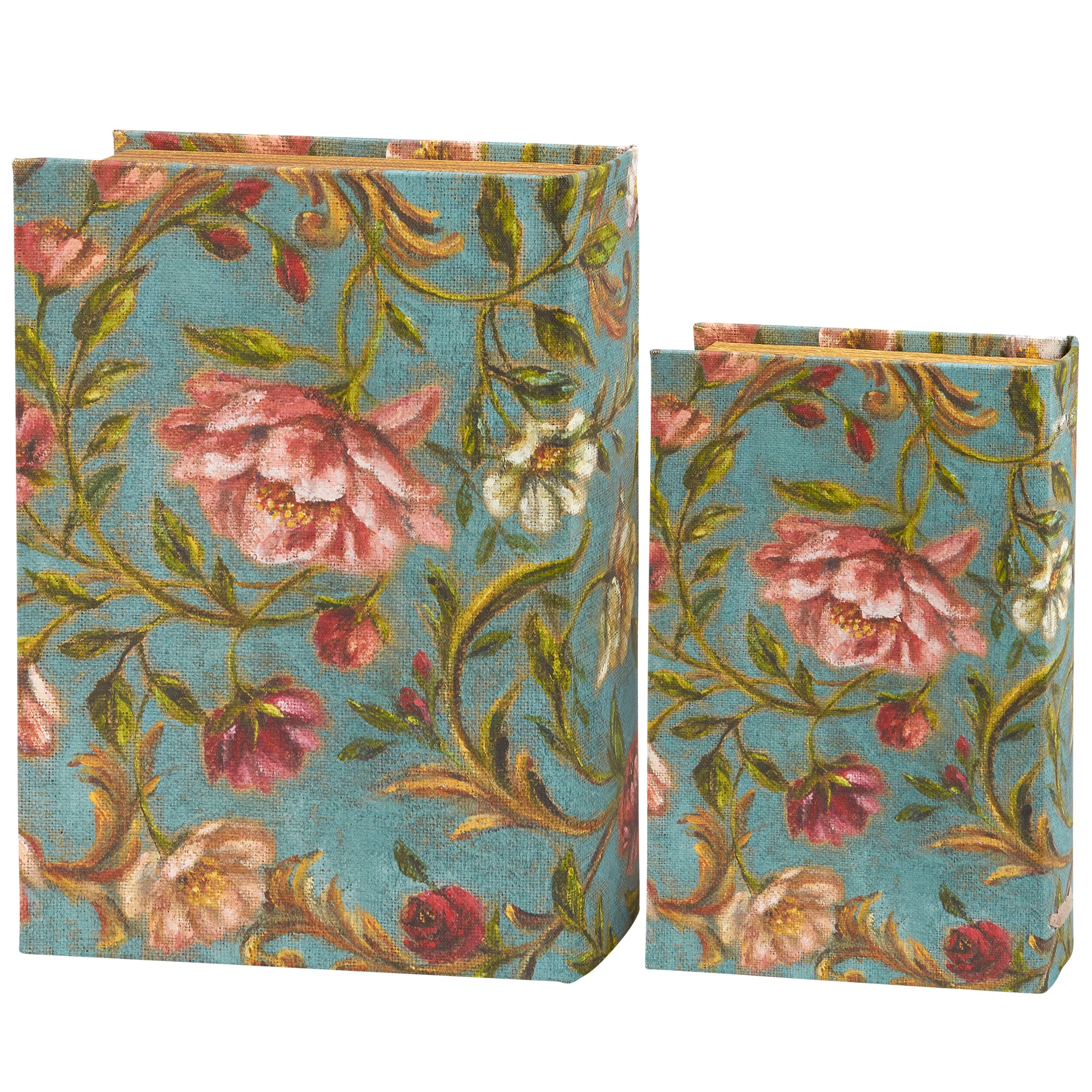 Floral Nouveau Book Box Set Of 2 | Vintage Designs Book Shaped Trinket Storage Box