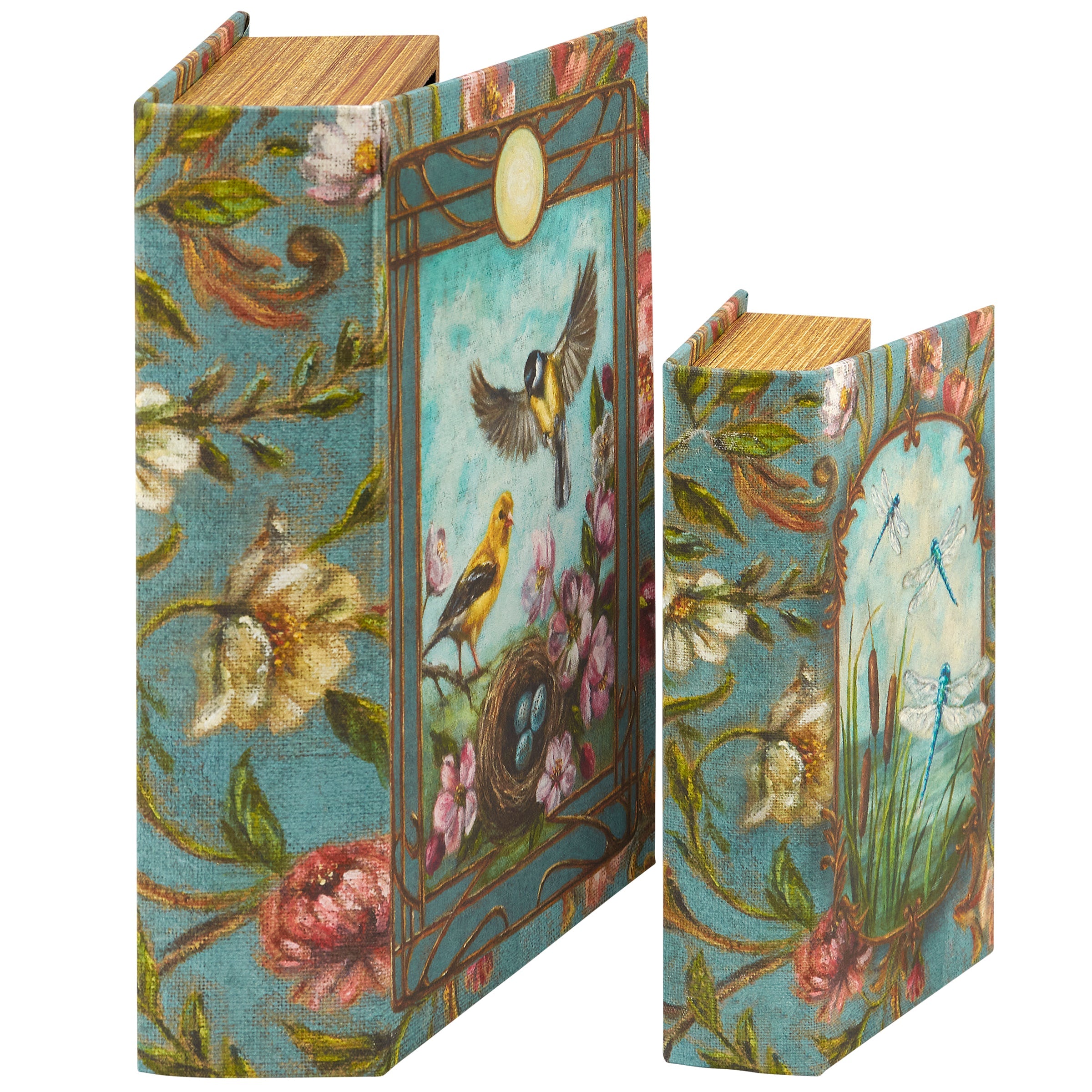 Floral Nouveau Book Box Set Of 2 | Vintage Designs Book Shaped Trinket Storage Box