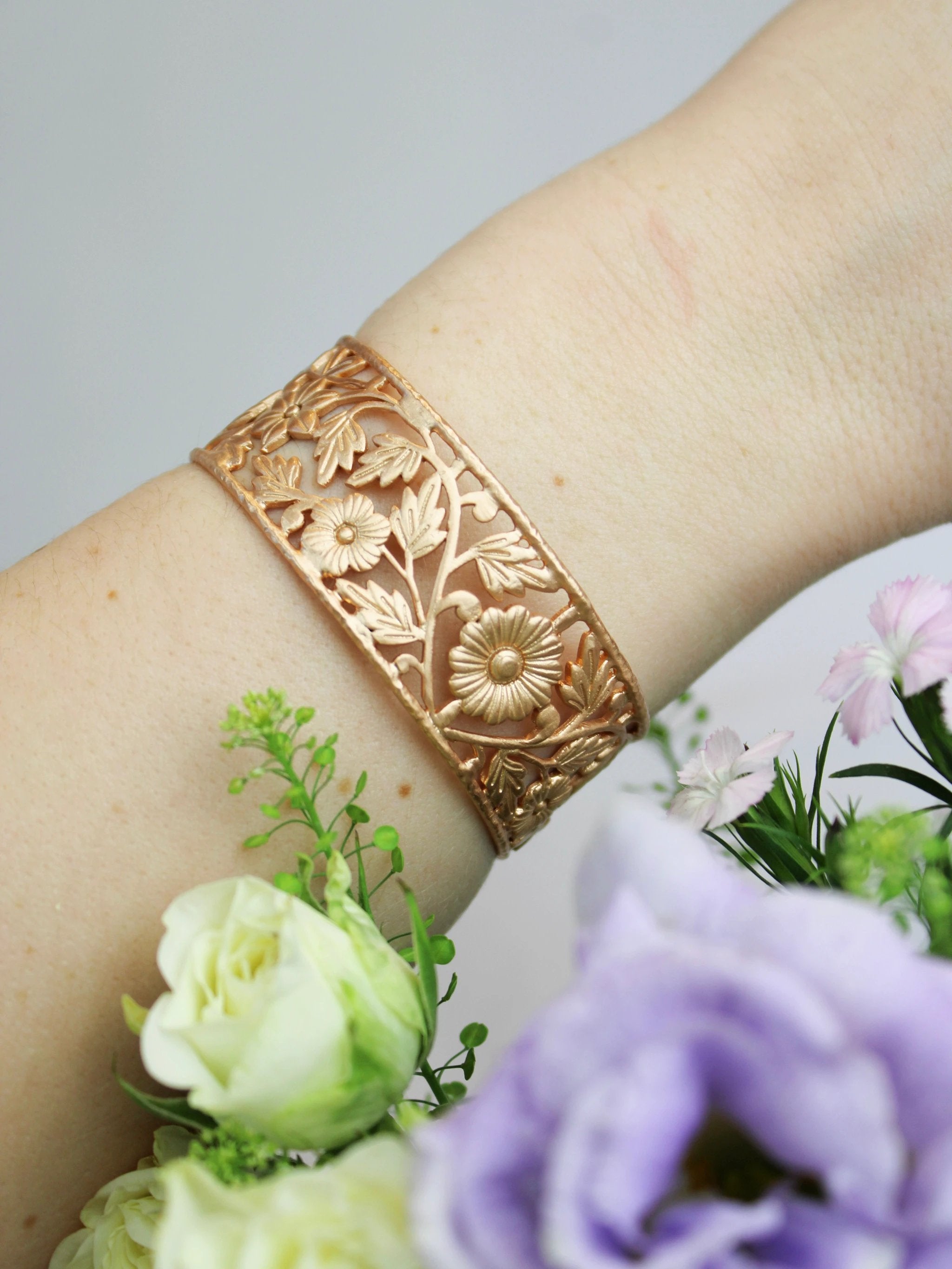 Floral Filigree Cuff Bracelet by Ash & Rose