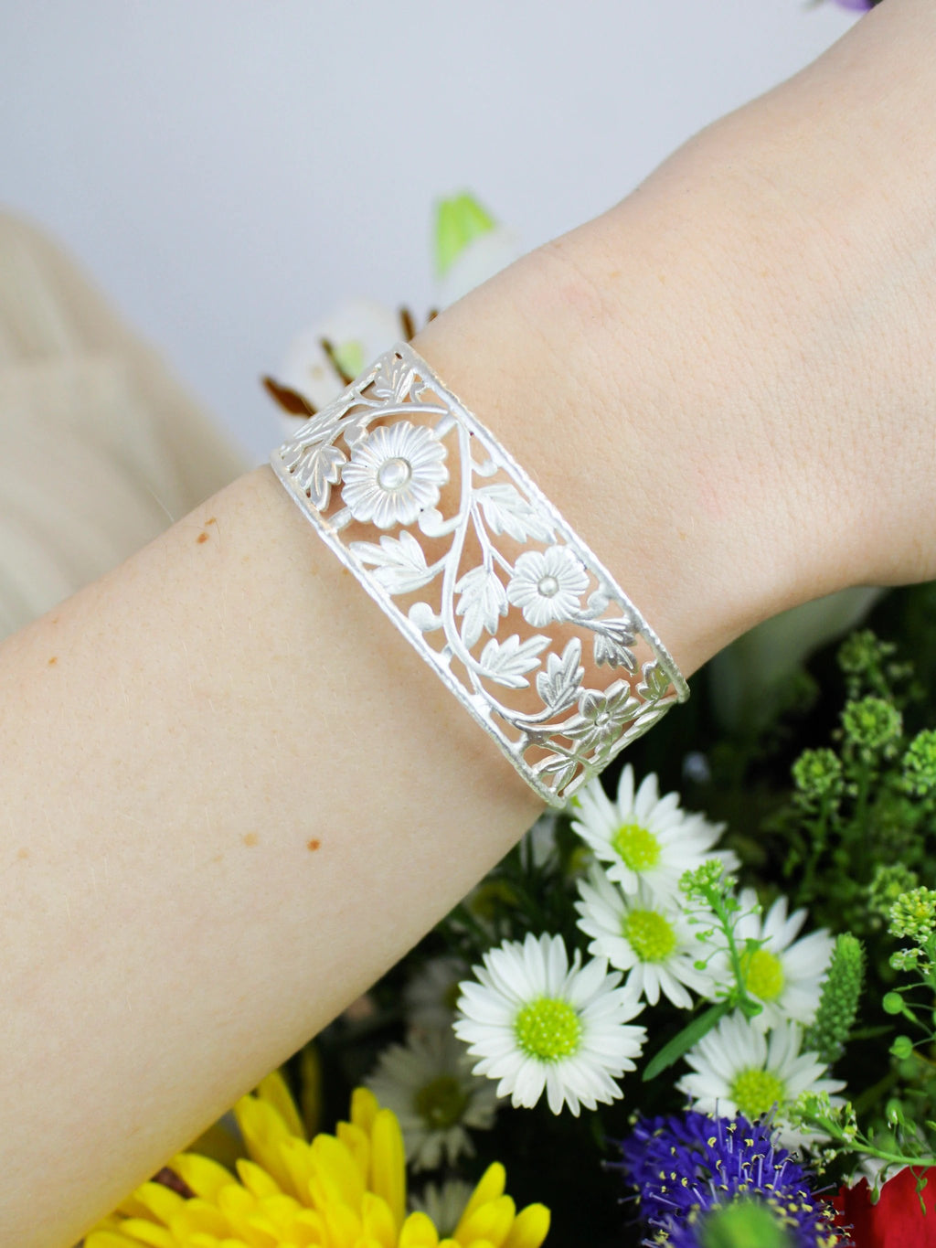 Floral Filigree Cuff Bracelet by Ash & Rose